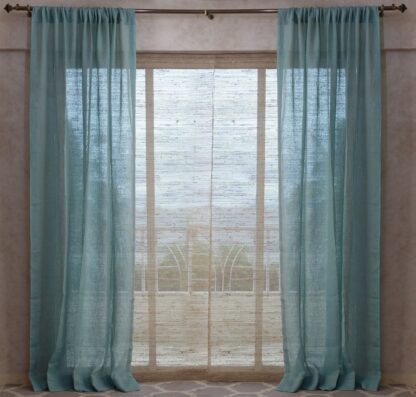 Calyz Chambray Blue 100% Linen Gauze Curtain